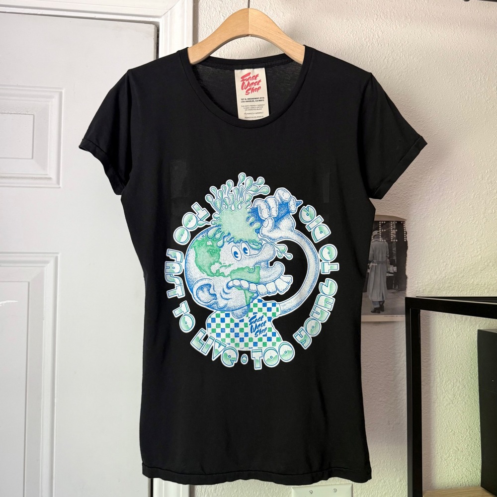 EAST WEST SHOP black graphic crew neck cotton knit short sleeve tee t-shirt